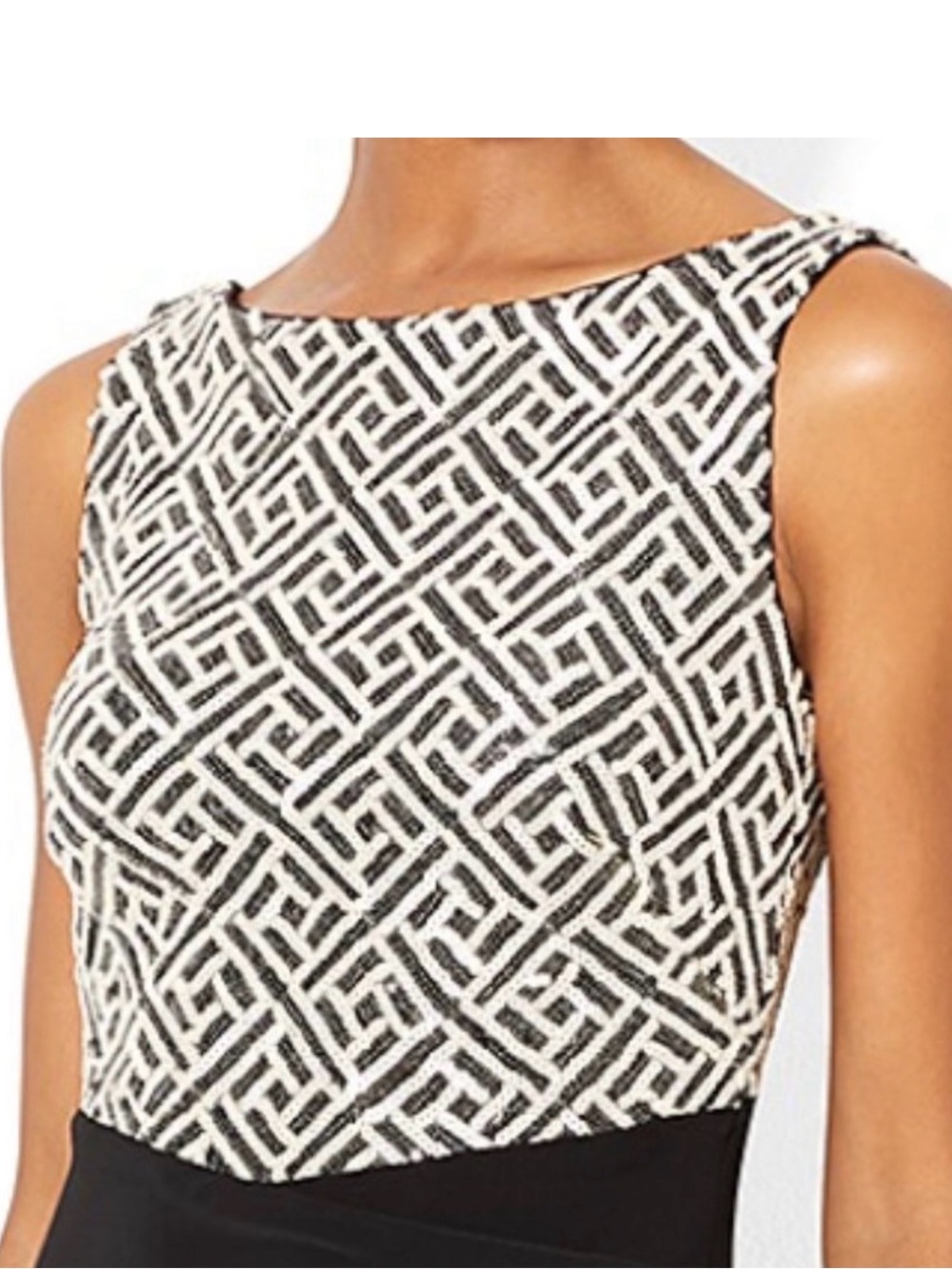 Lauren Ralph Lauren Black and White Geometric Bodice were Dress